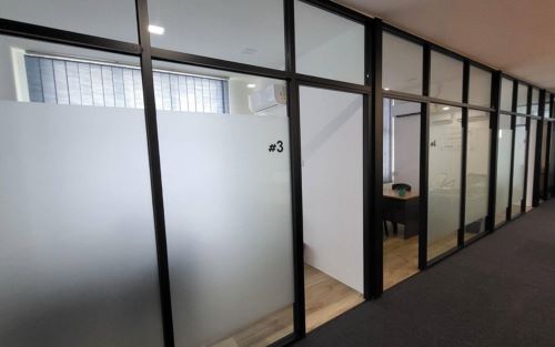 Privacy glass in office building